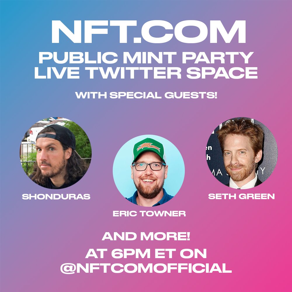 NFT.com (@nftcomofficial) on Twitter photo Tonight at 6PM, join us for a live Public Mint party with special guests <a href="/StoopidBuddy/">Stoopid Buddy</a>, <a href="/Spacestation/">Spacestation Gaming</a>, and more!
Don't miss it 👇
x.com/i/spaces/1gqGv… Tonight at 6PM, join us for a live Public Mint party with special guests <a href="/StoopidBuddy/">Stoopid Buddy</a>, <a href="/Spacestation/">Spacestation Gaming</a>, and more!
Don't miss it 👇
x.com/i/spaces/1gqGv…