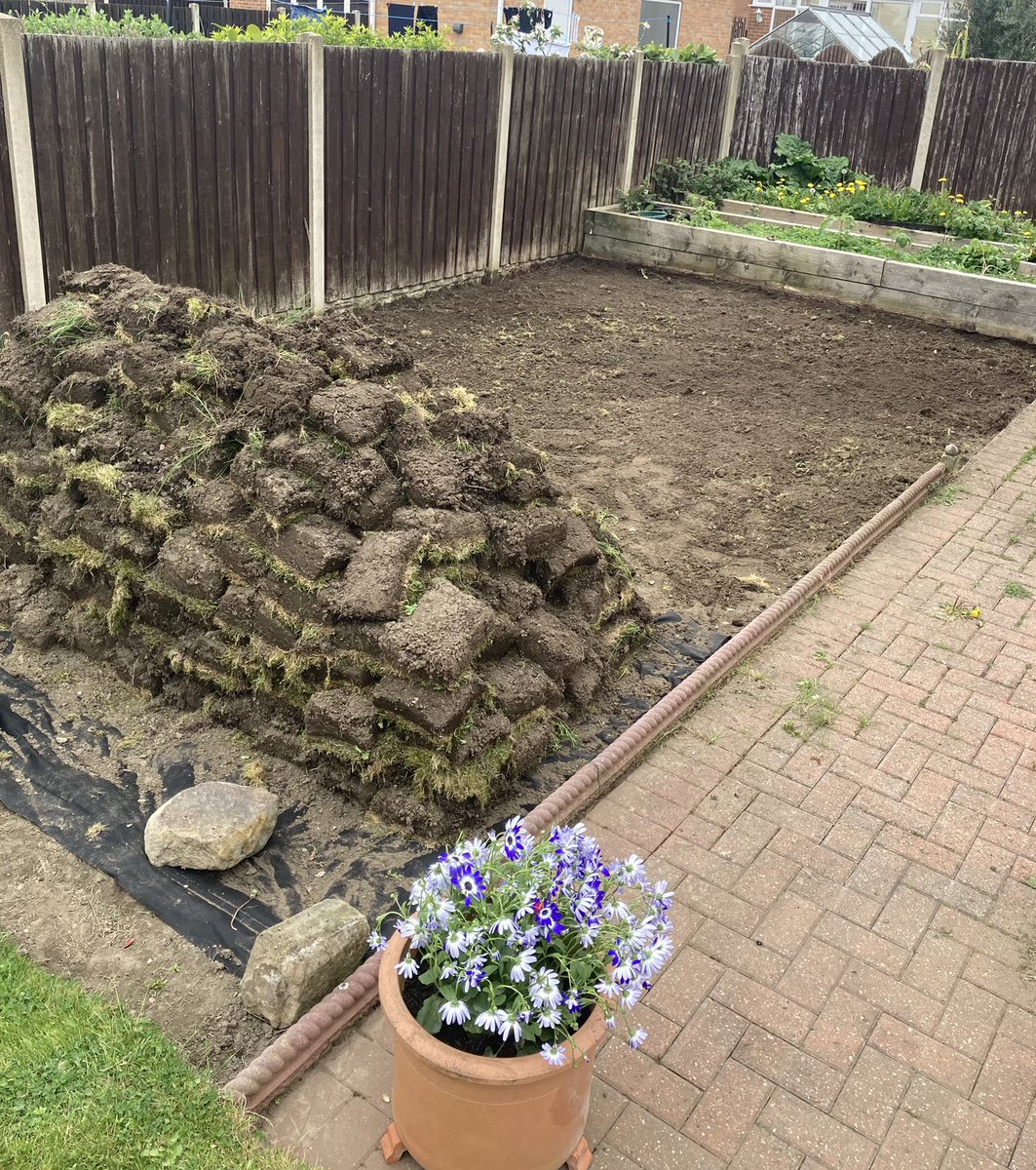 #bankholidayweekend well spent we’ve finished digging out the grass ready the new veg patch. Just the raised beds to move, shed and greenhouse to build &amp; move grass into new compost bins next to the 3 one tonne sacks round back 🥵#GardenersWorld #growyourown #GardeningTwitter