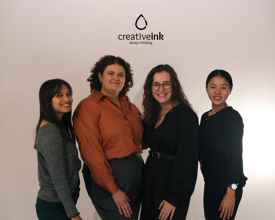 CreativeInkSC's tweet image. Say hello to the visionaries behind our social media posts! They are behind the captions, stories, and work closely with our graphics team for posts and client work. 

(Listed left to right)
Catherine Banez, Kate Stevens, Grace Bailey, and Komachi Miyazaki