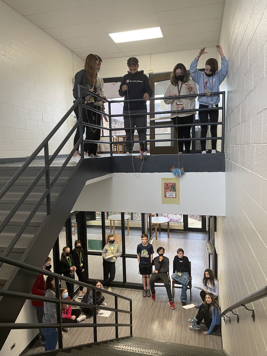 Homer33c's tweet photo. HJH students in Discovery class recently tested their bungee jumps! Students used knowledge of slope, scatter plots, lines of best fit & technology to determine the amount of rubber bands needed so their Barbie has a safe, yet thrilling jump. #NoPlaceLikeHomer #Every33CDayCounts https://t.co/OIF6Nudp7N