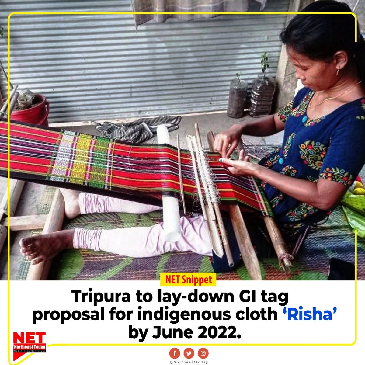 NortheastToday's tweet photo. #Tripura | Following Tripura’s ‘Queen’ variety pineapple, second product Risha, the famous handwoven cloth used by the state’s indigenous communities to be submitted for geographical identification (GI) to the union government.
#Risha #handwovencloth #geographicalidentification https://t.co/7vbn2nVavn