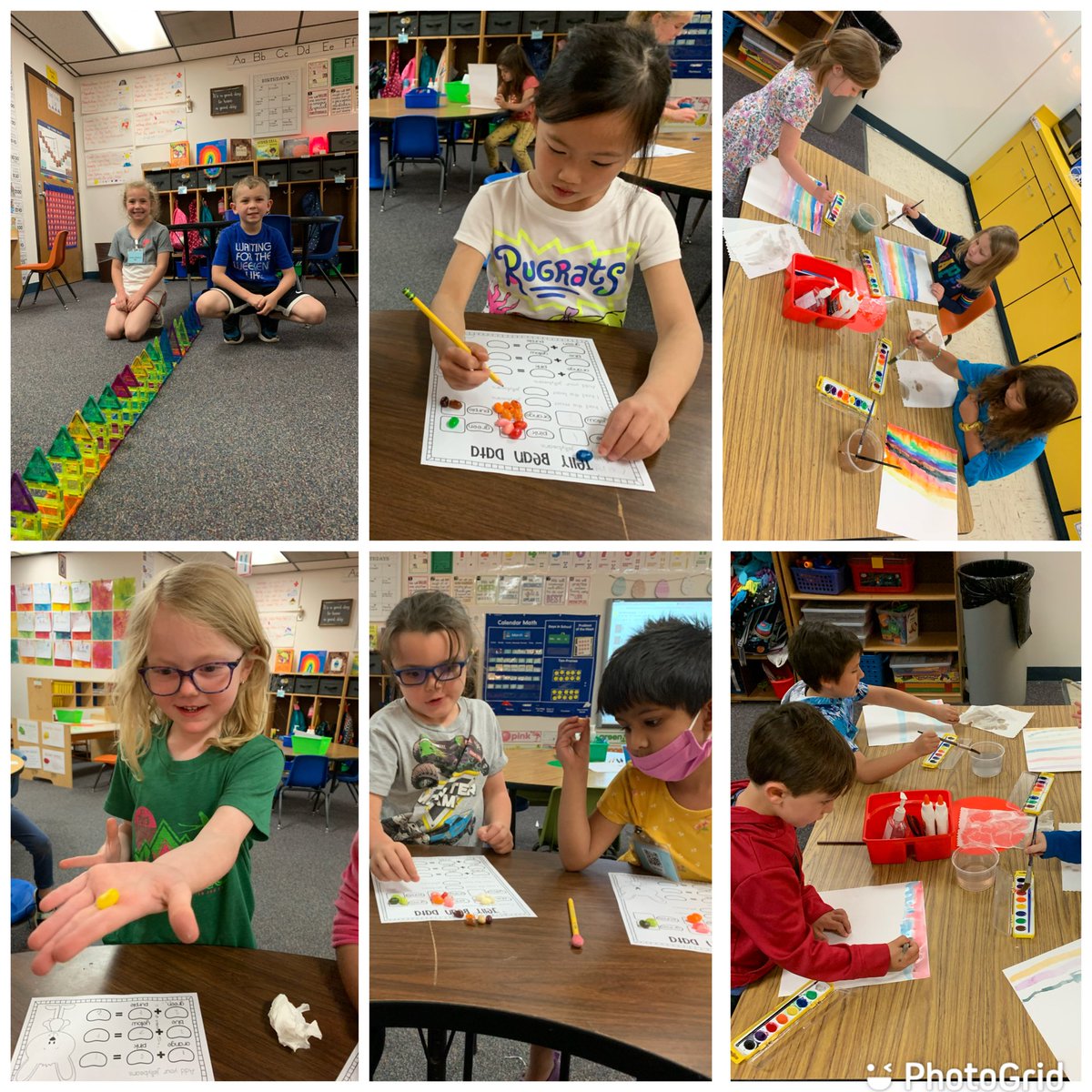 Kindergarten friends have enjoyed some springtime activities using jelly beans, water color, and magnetiles!