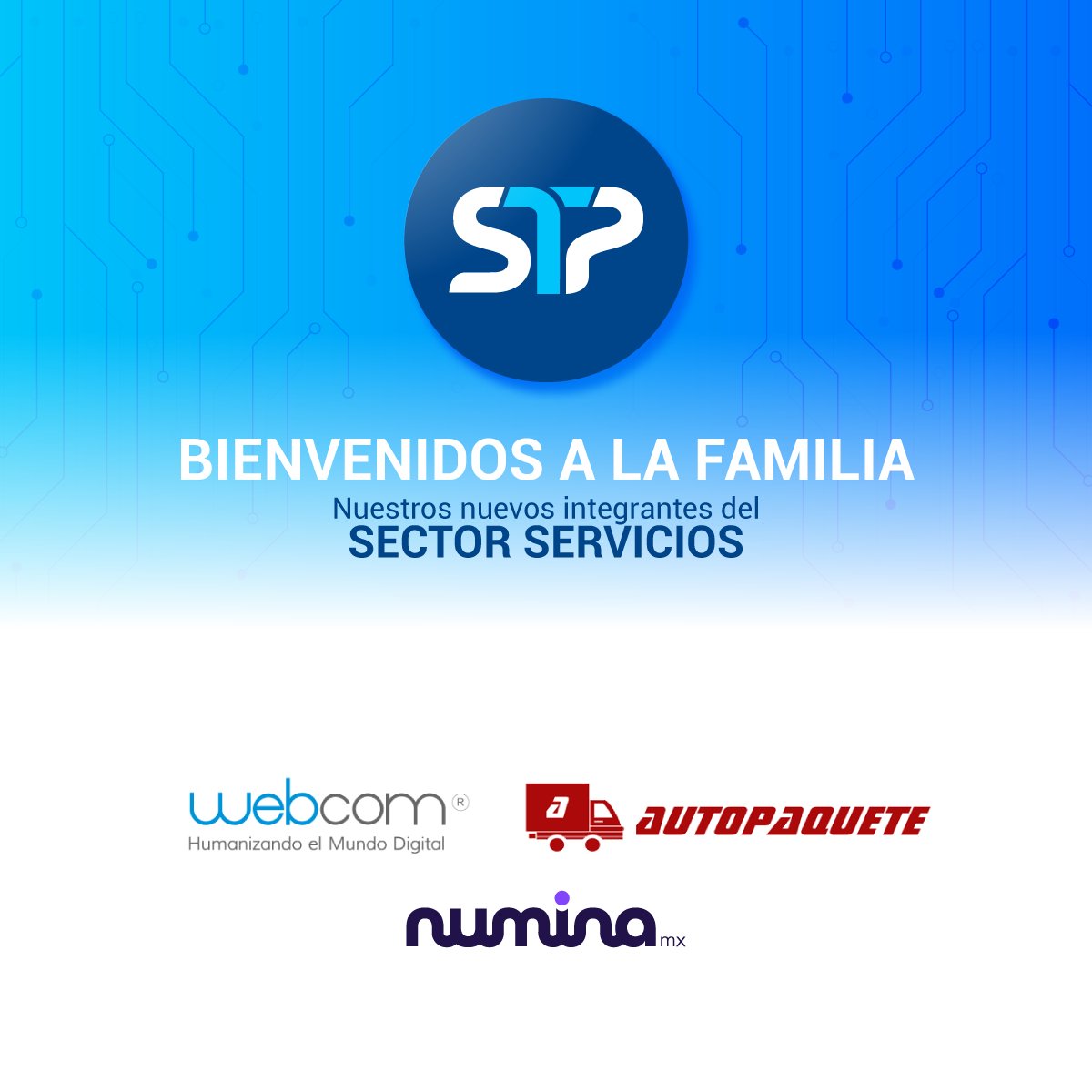 ¡Bienvenidos a la #familia_STP! 🤝💥

Seguimos apoyando la optimización de cobros y pagos por #SPEI y #CoDi de más de 1,500 empresas, ¡y vamos por más! 🚀

Nuestros nuevos integrantes del sector Servicios ⚙️🤝
<a href="/webcom_mx/">WebCom®</a>. 

#Fintech #SPEI #CoDi #Contactless #API