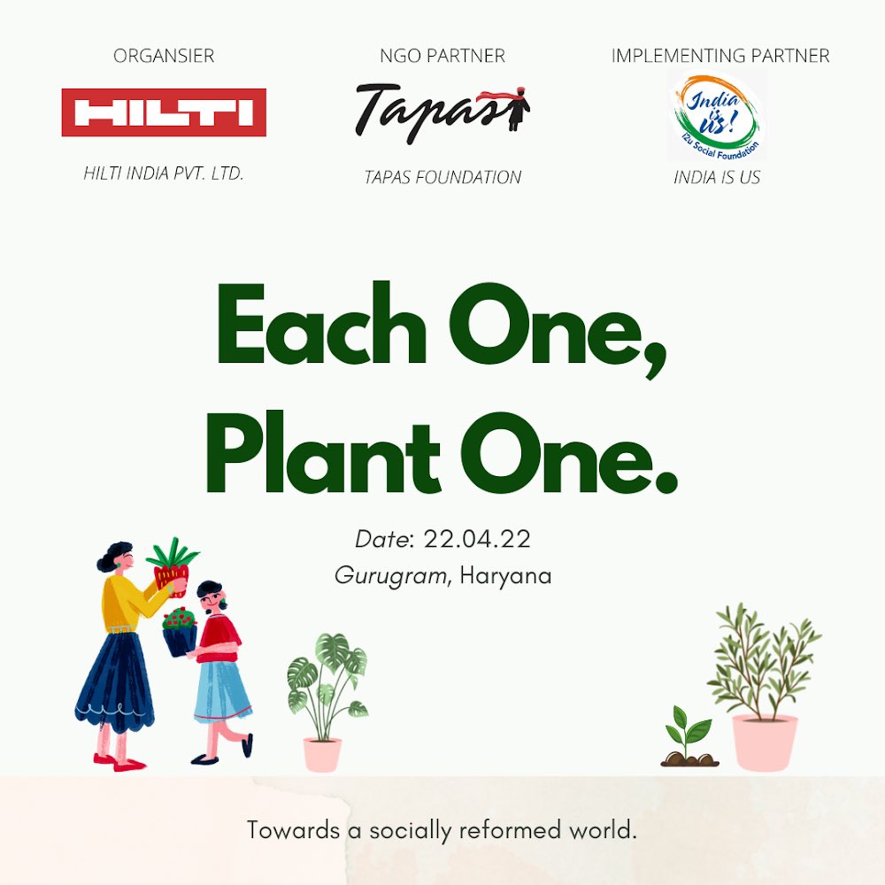 TapasFoundInd's tweet photo. Tapas Foundation has always been an active advocate for creating a pollution-free and a healthy environment for all kinds. 

Strengthening the roots of our vision we’re proud to announce that we recently partnered with Hilti India under their CSR project 
“Each one, Plant one” https://t.co/ZcSb2X6K4Q