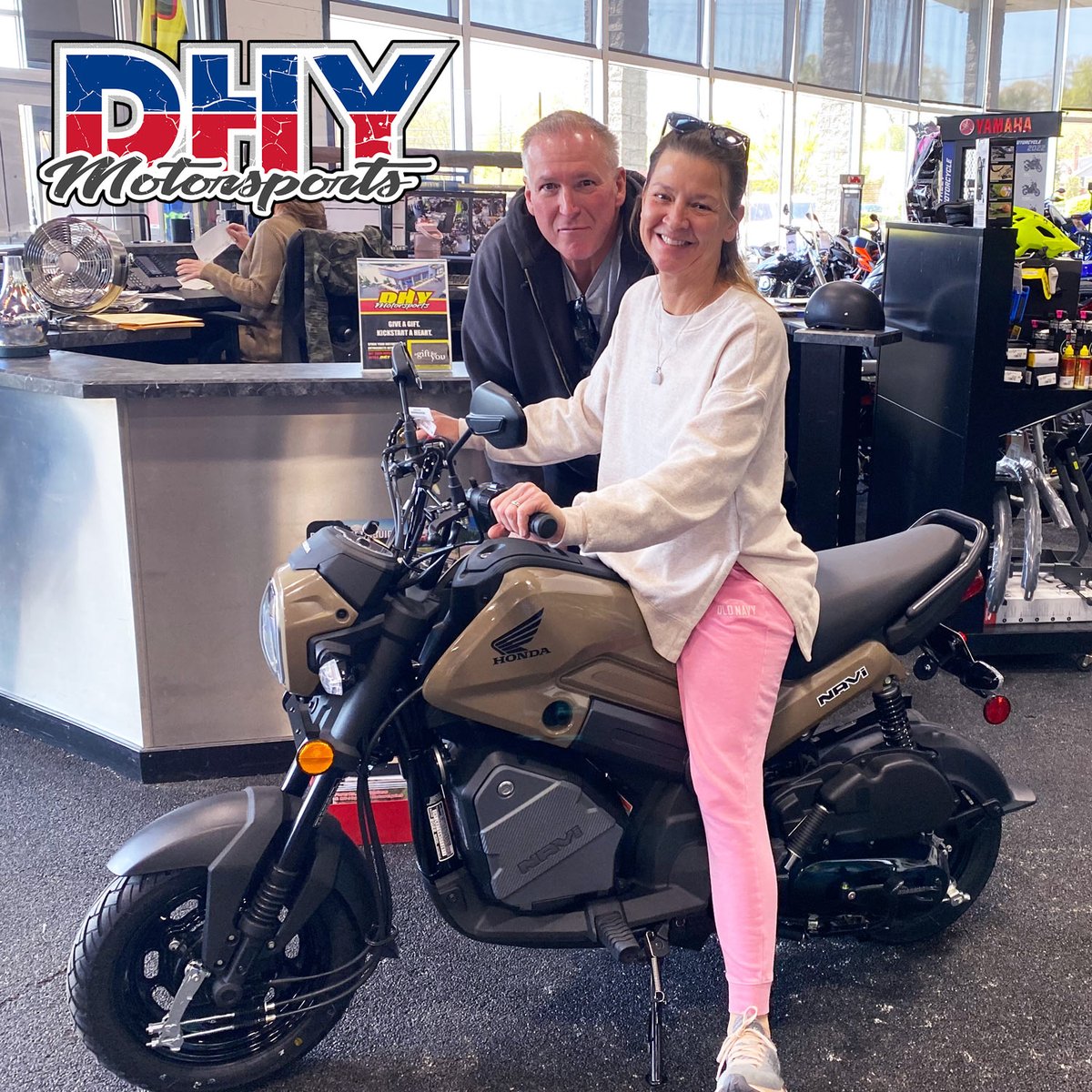 DHYNJ's tweet photo. Congrats to Michelle on her 2022 #Honda #Navi. The latest in the #MiniMoto lineup that's easy to learn, easy to ride, and easy to own! Thanks for stopping by #DHYMotorsports and welcome to the family. #ClicktoHelpMeWinaGiftCard #mynewride.

Sales Rep: Shawn Reed | Shawn@dhy.com https://t.co/GeE4puFw8Y