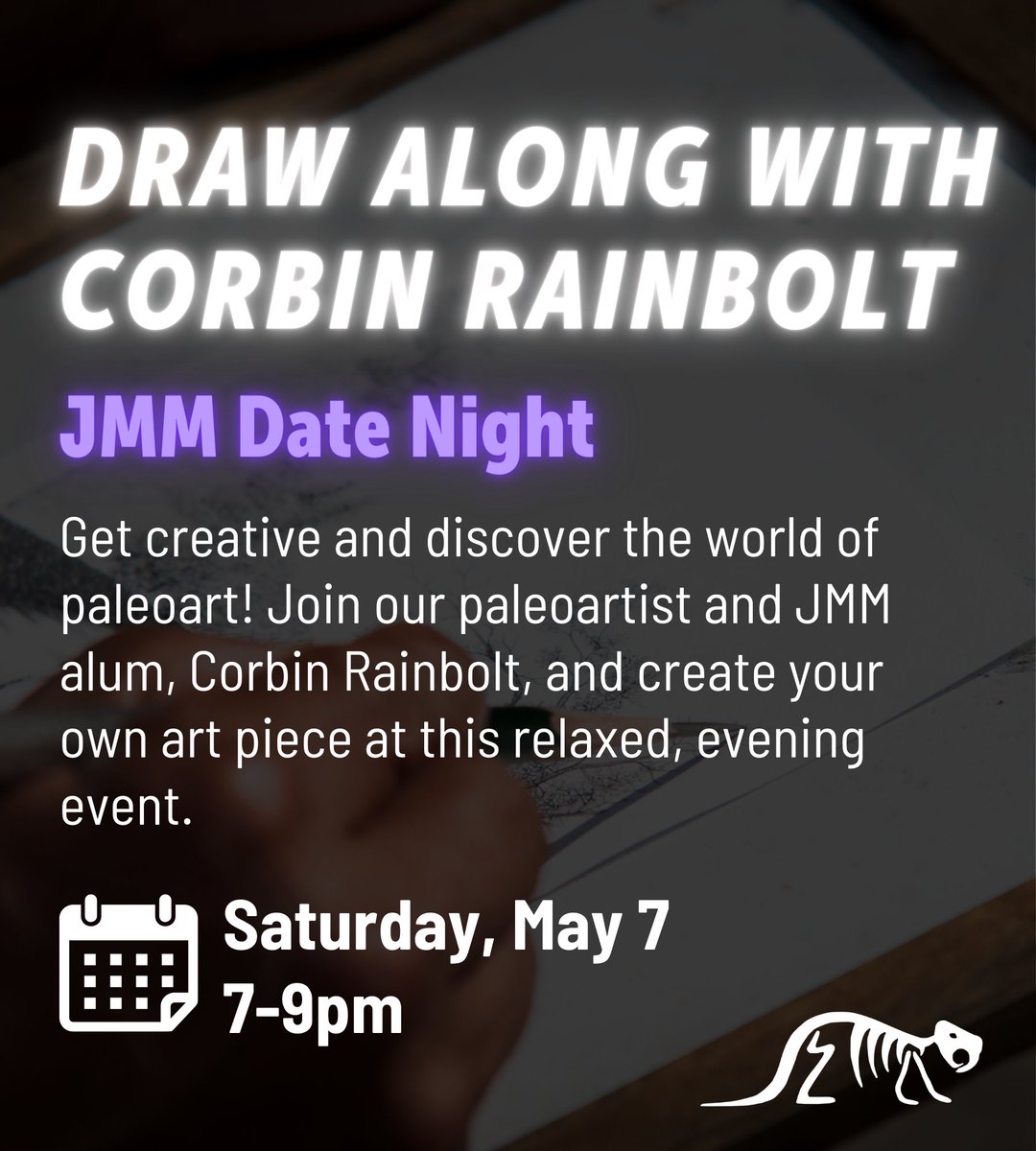 Moore_Museum's tweet photo. Curious about how to artistically depict pre-historic life?🦕🦖 Or simply interested in a fun, creative way to spend a Saturday night? Join us for a draw along night with Paleoartist Corbin Rainbolt @CorbinRainbolt  at the Joseph Moore Museum! No artistic experience needed 🤍 https://t.co/KHKmAnARlv