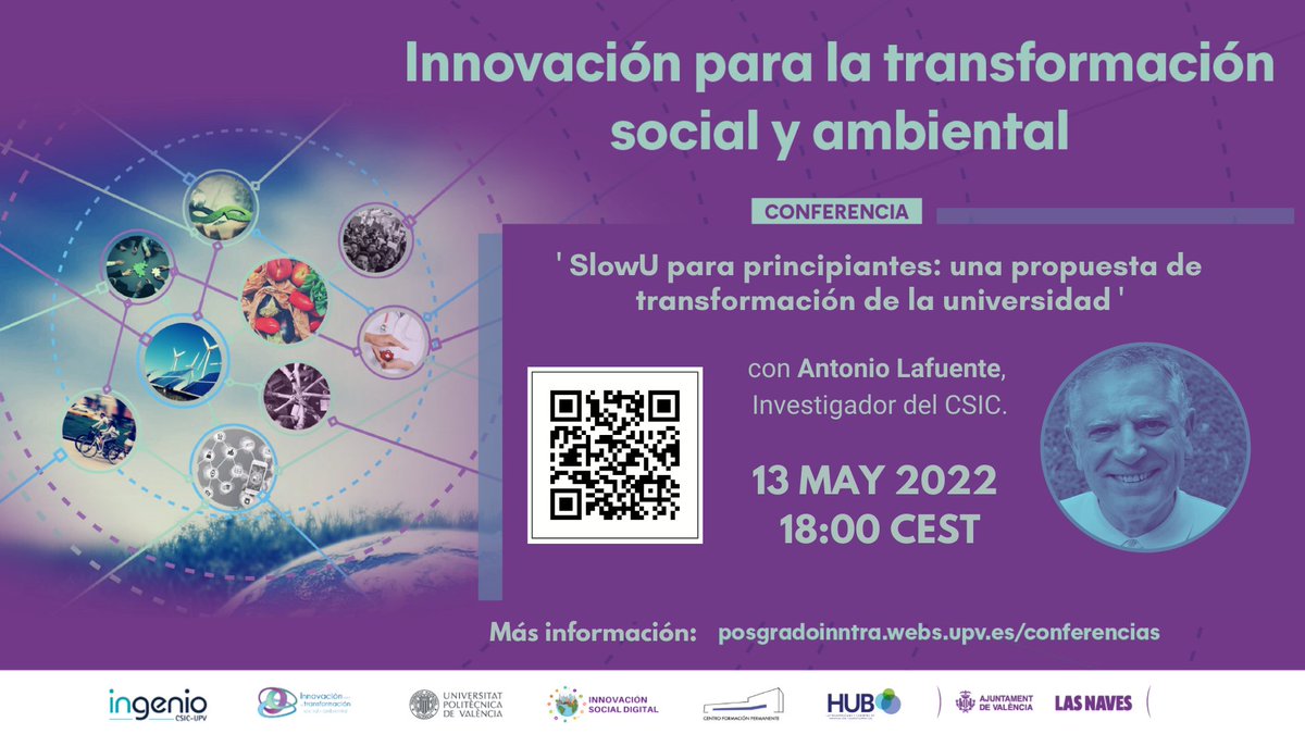 SandraBoni4's tweet photo. Con muchas ganas de escucahar a @alafuente en nuestro @posgradoinntra para hablar de la propuesta #slowU para transformar la #universidad os esperamos el próximo 13/05 a las 18h podéis seguirla en https://t.co/XSAX8hULDe @Ingenio_CsicUpv @BlancaMiedes https://t.co/OLDR6JLTeC