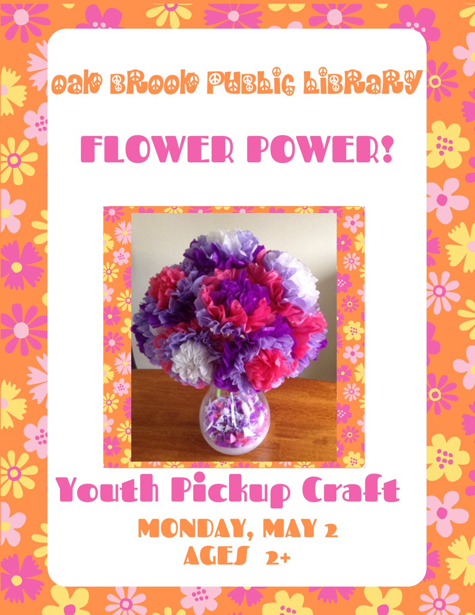 oakbrooklibrary's tweet photo. It's our last craft of the season! Stop by #OBPL to snag a groovy #flowerpower vase, just in time for #MothersDay. Supplies are limited, so don’t wait! https://t.co/kbbIV2rQdg