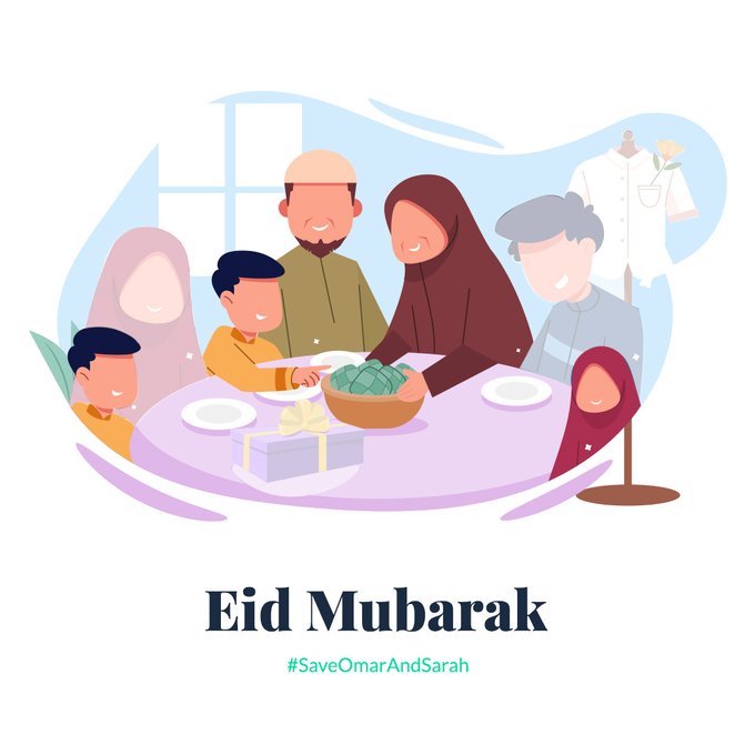 saveomarnsarah's tweet photo. Eid Mubarak!

As families all around the world come together for Eid, two seats are conspicuously missing from their family’s table: Sarah &amp; Omar. 

#SaveOmarandSarah #SOS #EidMubarak #EidAlFitr https://t.co/WSf6oS4Vtr