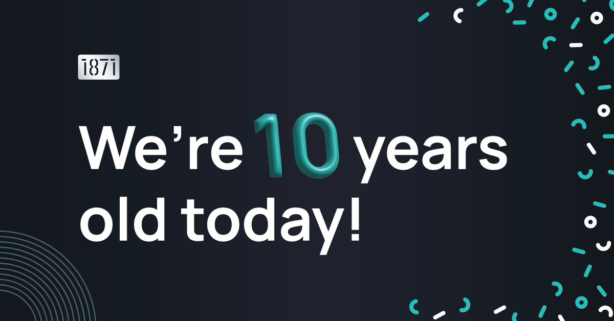 1871tech's tweet photo. It’s our 10 year anniversary! 🎉 

As we celebrate all the milestones &amp; successes our community had over the years, we want to thank YOU—our members, alumni, mentors, corporate sponsors, university &amp; community partners, VCs, &amp; Board. 

Here’s to many more years of innovation ❤️ https://t.co/xBMu6KROPp