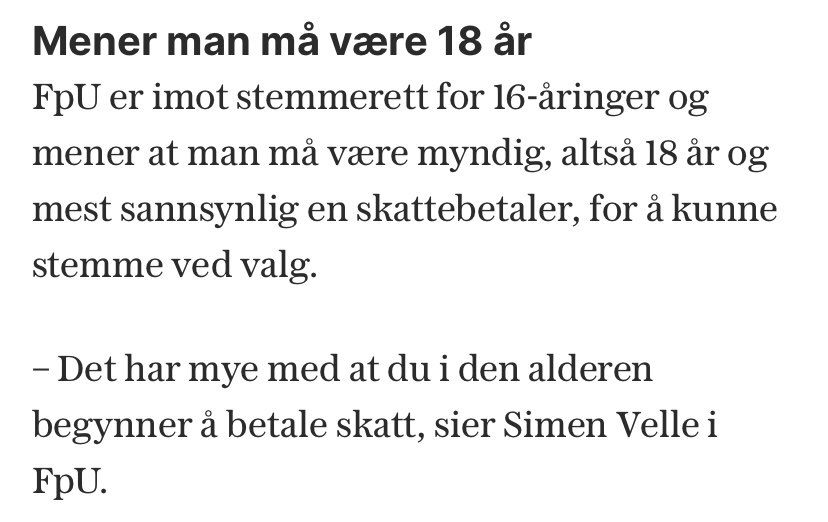Håper <a href="/fpunorge/">Fremskrittspartiets Ungdom</a> er klar over at 16-åringer betaler skatt på samme linje med alle oss andre