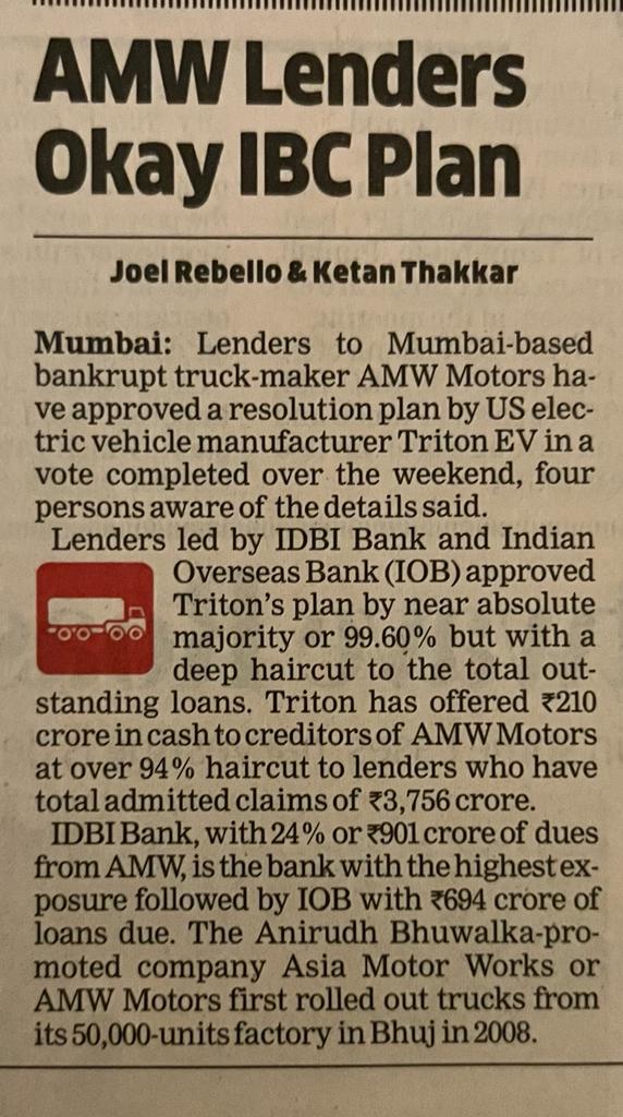 FcrpIndia's tweet photo. 94% haircut! Because of, or inspite of IBC process?
#IBC #bankruptcy #resolution

https://t.co/XMrBxuuTyd https://t.co/7hYHhUNvL8