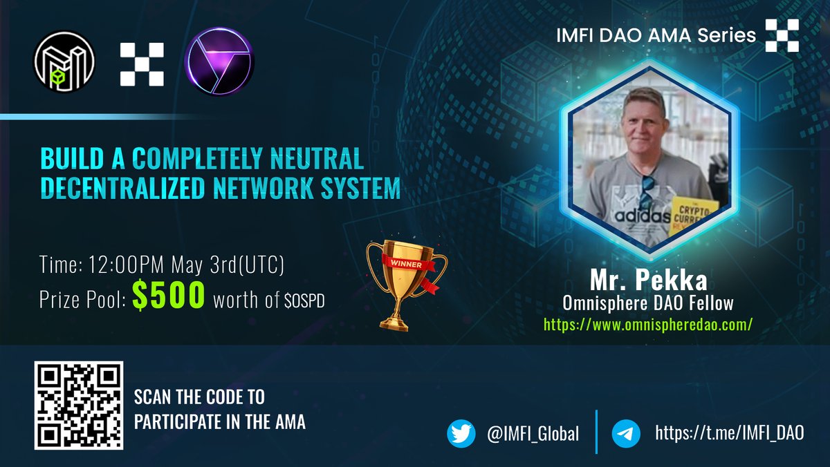 #AMA #Giveaway 
🎁Reward: 500$ + <a href="/ProjectGalaxyHQ/">Now Galxe (Previously Project Galaxy)</a> #OAT for participants

📅12PM May 3rd UTC
📍 t.me/IMFI_DAO

Task:
⭐RT Like Follow @IMFI_Global <a href="/OmnisphereDAO/">OmnisphereDAO</a>
  ⭐Leave Questions + Tag 3 Friends with #AMA #omnispheredao 
⭐️Join t.me/OmnisphereDaoG…

#ProjectGalaxy