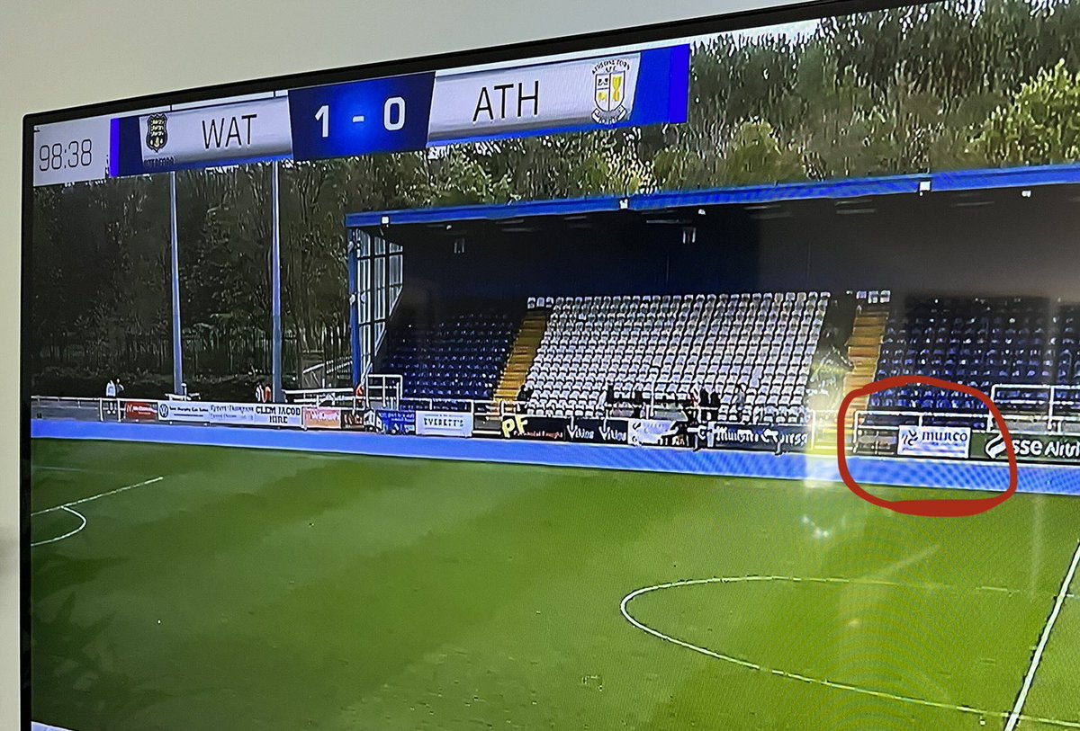 murfogram's tweet photo. Hard fought result that. Couldn’t make it to the rsc today to watch the game so watched it on the player. It’s great to see the work advertisement in pride of place on the halfway line so I was there in spirit! #waterford #waterfordfc #murco https://t.co/YPqARJ9EbF