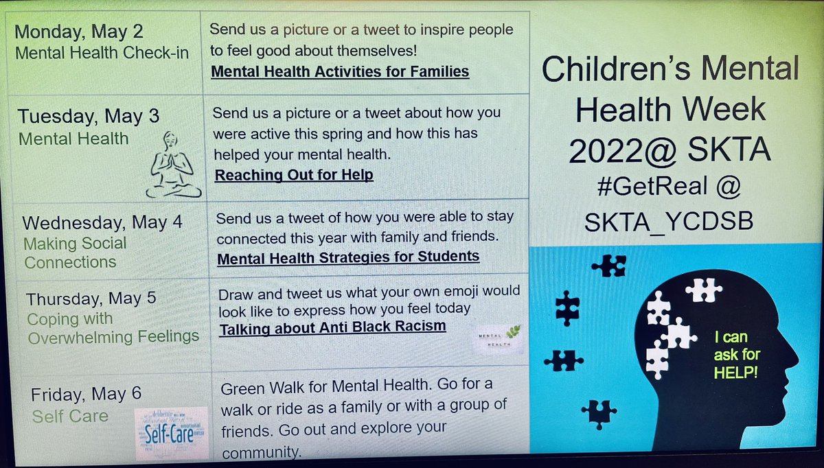 Take time this week to work on your Mental Health. #MentalHealthAwarenessMonth <a href="/DomenicScuglia/">Domenic Scuglia -</a> <a href="/YCDSB/">York Catholic District School Board</a> <a href="/laurasawicky/">Laura Sawicky</a>