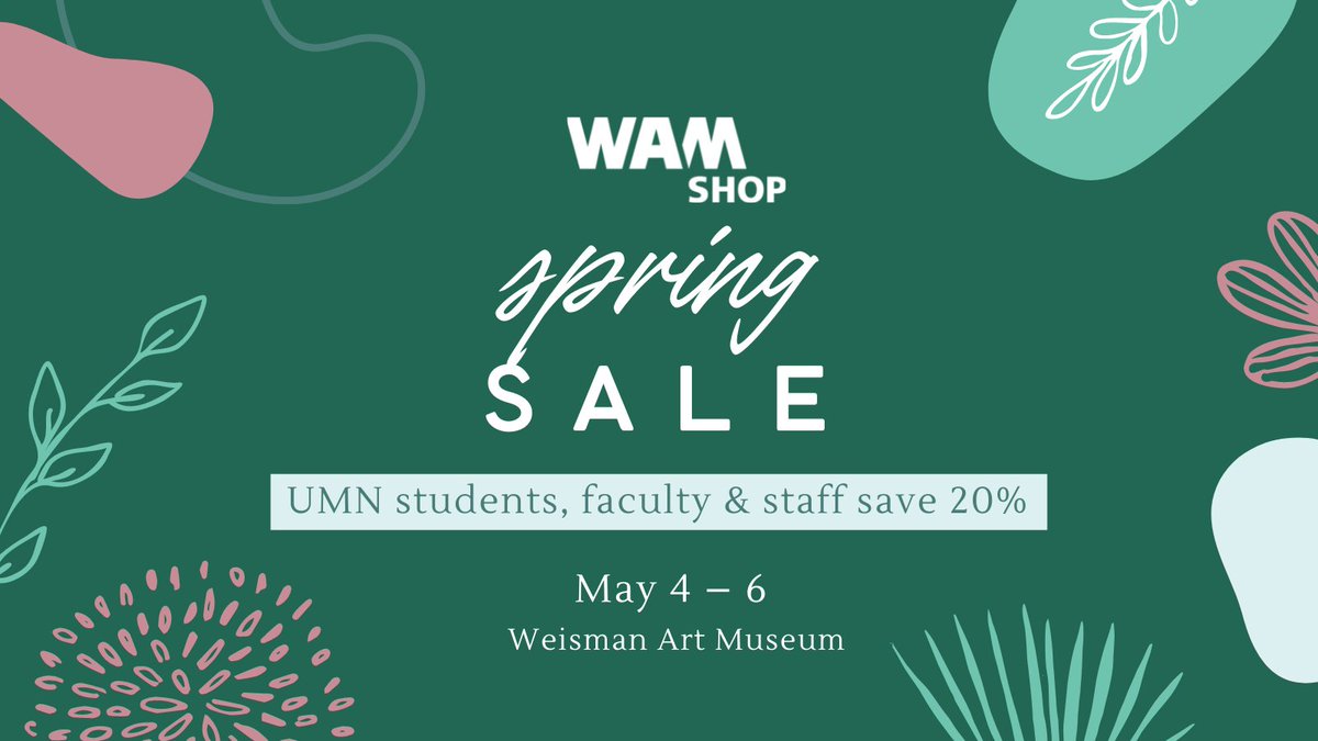 🌷 WAM Shop's spring sale is right around the corner! WAM members and UMN students, faculty, and staff save 20% on their purchases from May 4 – 6.⁠ ⁠ Stop by to pick up something for the moms, dads & grads in your life! Open during museum hours. ⁠