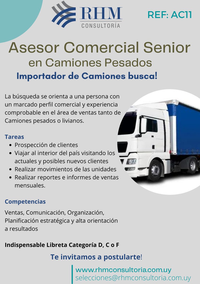 CoachingRhm's tweet photo. Asesor Comercial Senior Con Experiencia Venta Camiones | AC11 en Carrasco - 350434927 |... https://t.co/HXgKIXZEKN #jobomas via @jobomas https://t.co/OXmTWLbOa8