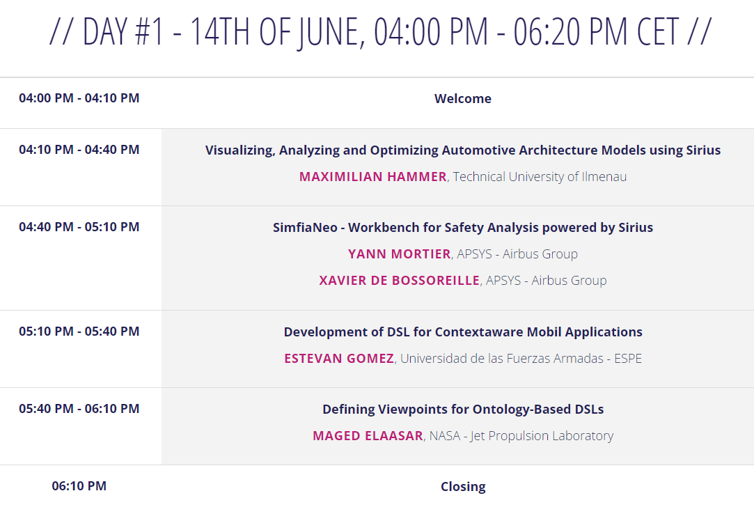 EclipseSirius's tweet photo. 🎉 Here we are! The full program of #SiriusCon2022 is out! ✨
Meet us for our annual #online #conference on Graphical Modeling
📆 June 14-15 | 04:00 PM CET - 06:20 PM CET
➡ Register for free: https://t.co/4V1DsWLp8Y
#SiriusCon #OpenSource #Sirius #SiriusWeb #graphicalmodeling https://t.co/2fwDRtJC41
