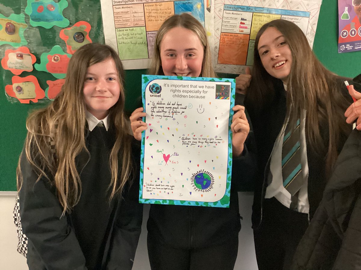 Stewarton_Acad's tweet photo. Not only did this group of girls tackle the big question "Why do feel children need their own rights?" They dedicated time to creating a poster to showcase their thoughts. Fantastic work! Can't wait to have these displayed around our school. #StewAcadRRS #goingforsilver https://t.co/Ucbb9M2StM