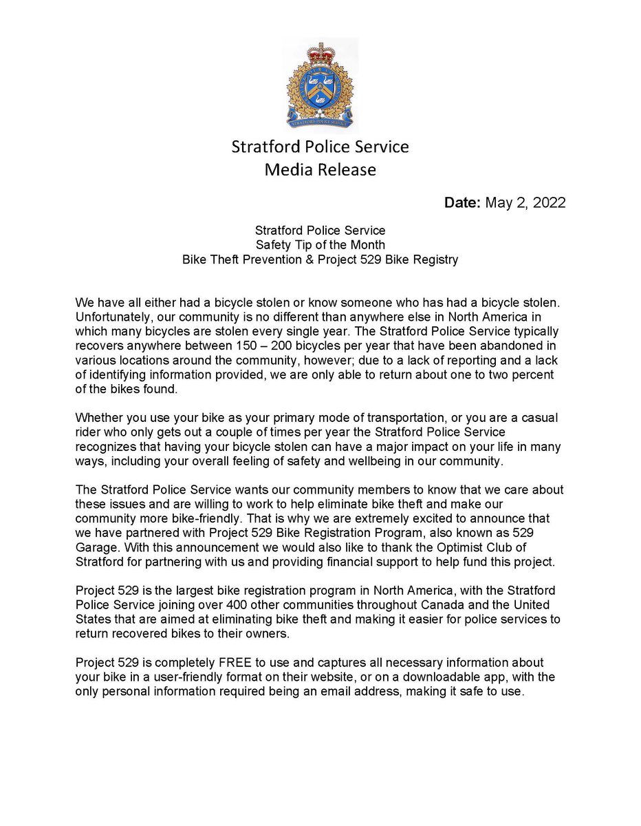Stratford Police Service tweet media