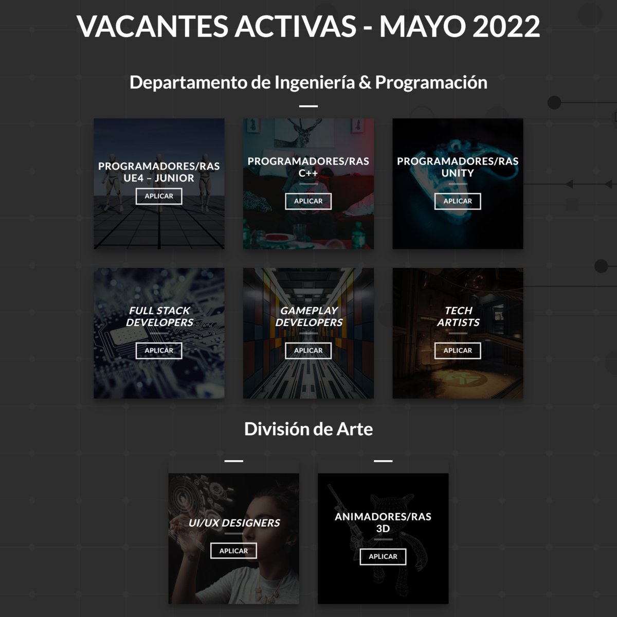 GameCoder_Team's tweet photo. ¡Trabaja en videojuegos!

¿Te gustaría trabajar en proyectos creativos y tecnológicos? Les compartimos las vacantes activas del mes de Mayo.

Visita nuestra plataforma oficial en:
https://t.co/5EWkcWXM4C

#GCSJobs #GameDev #DigitalArt #GameDevelopment #Unity #UE4 #UE5 https://t.co/C8Pc127Cwx