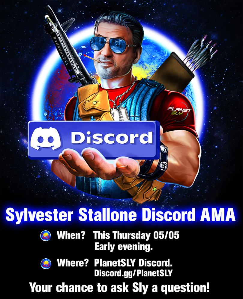 <a href="/PlanetSlyNFT/">PlanetSlyNFT</a> , this has been the moment you’ve been waiting for! 
As promised, <a href="/TheSlyStallone/">Sylvester Stallone</a> is coming to Discord to meet his web3 fans! You can win a SLYlist and a chance to come on stage to meet Stallone!

To win:
Tag your friends
♥️ &amp; RT
Slyde in: discord.gg/planetsly