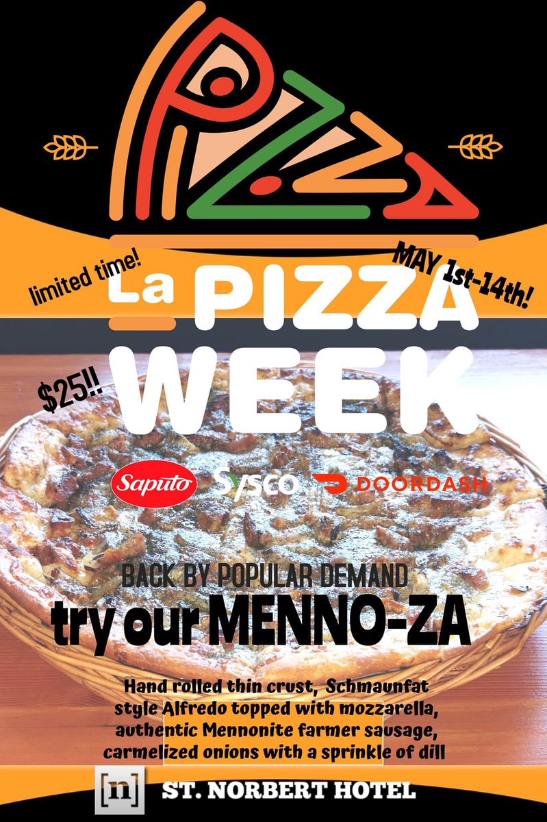 theNobBar's tweet image. Pizza week is on now!  Come try our delicious Menno-za 🤤- dine in, order at 204-269-1290 ext 2, or Skip 😋