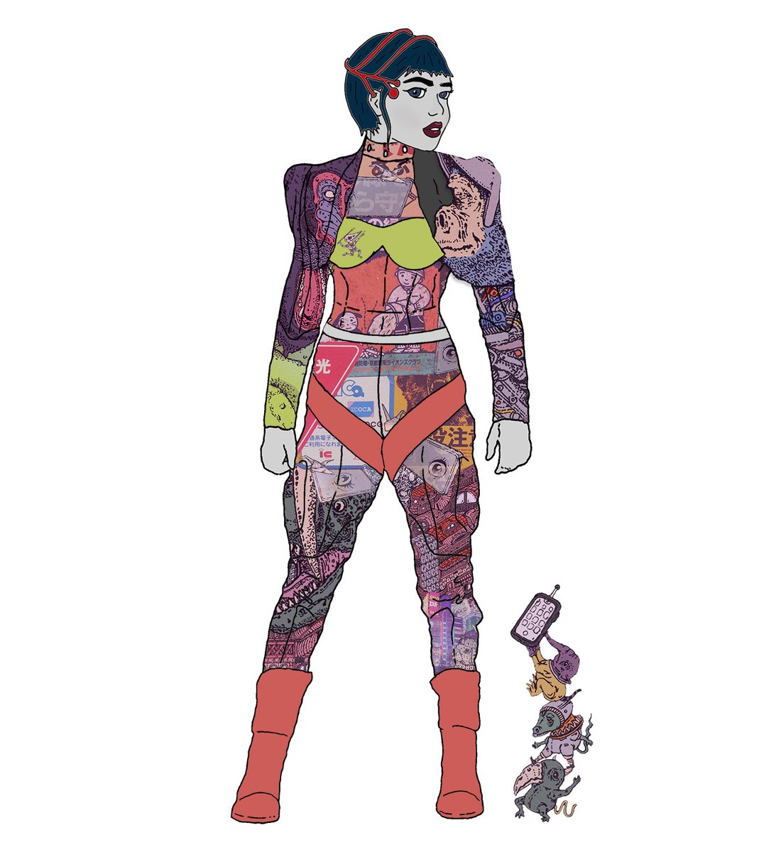 Timestampcoffee's tweet image. Here's my entry to the latest @GoblinLabNFT competition to win a @Gossip_Goblin 1/1 original! This is my Sentinel sporting the latest gob lab gear! Can you count how many different goblin assets she's wearing! #nftart