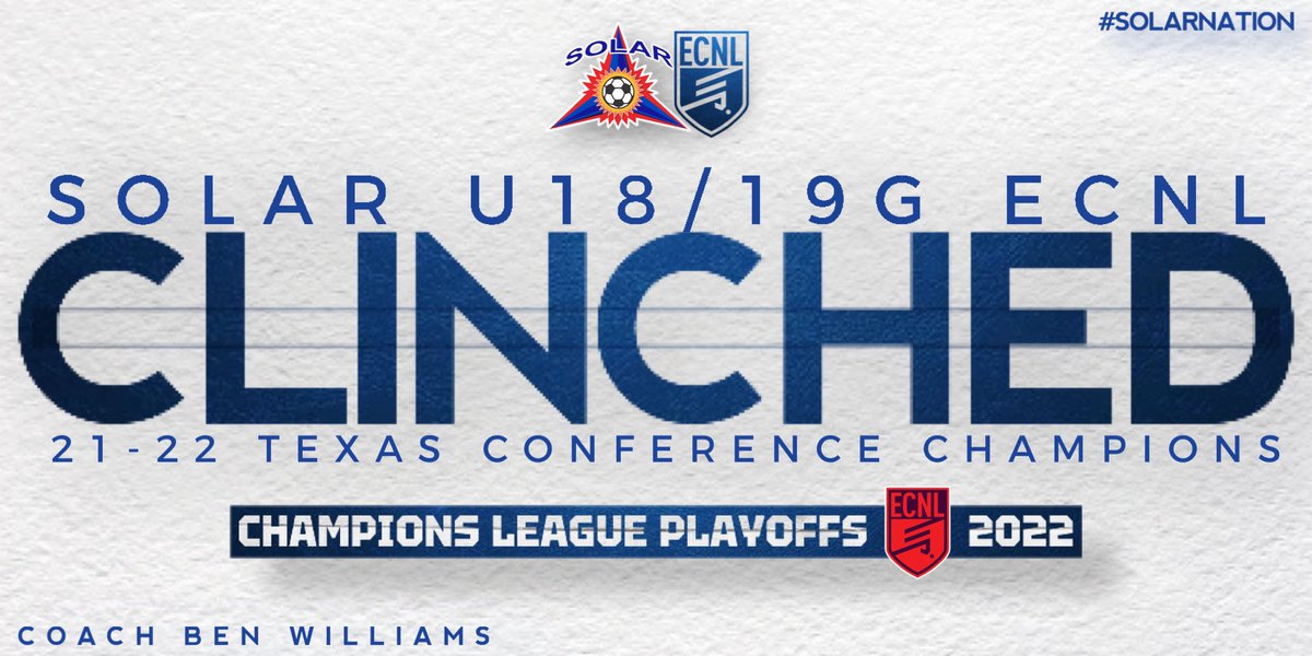 Solar04ECNL's tweet image. Congrats to the amazing athletes of @Solar04ECNL and Coach @Bplwilliams with punching their to the @ECNLgirls Champions League Playoffs and securing another @EcnlTexas Championship!! There’s still work to be done… #SolarNation #SolarProud 💙