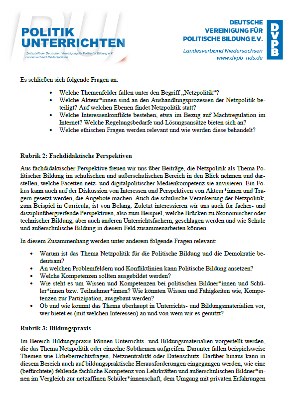 DvpbNds's tweet photo. Unsere Verbandszeitschrift PU erscheint im Dezember 2022 zum Thema "Netzpolitik". Der dazugehörige Call ist jetzt auf https://t.co/R2V6v1TLiY online. Wir freuen uns auf Einreichungen von Abstracts bis zum 10.06.2021! https://t.co/GS8hrIvd8f