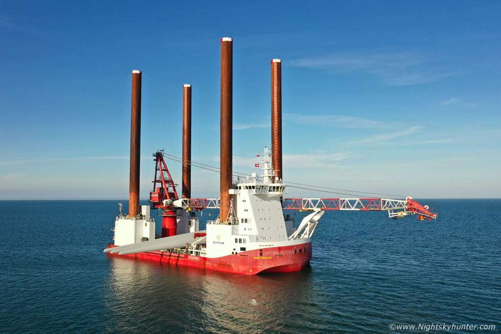 martinastro2005's tweet photo. The impressive Wind Server jack-up vessel and ocean wind turbine service vessel approaching Port of Larne last week. https://t.co/19Wt2BjIl1 #windserver @4COffshoreNews https://t.co/cqjinV3k1K