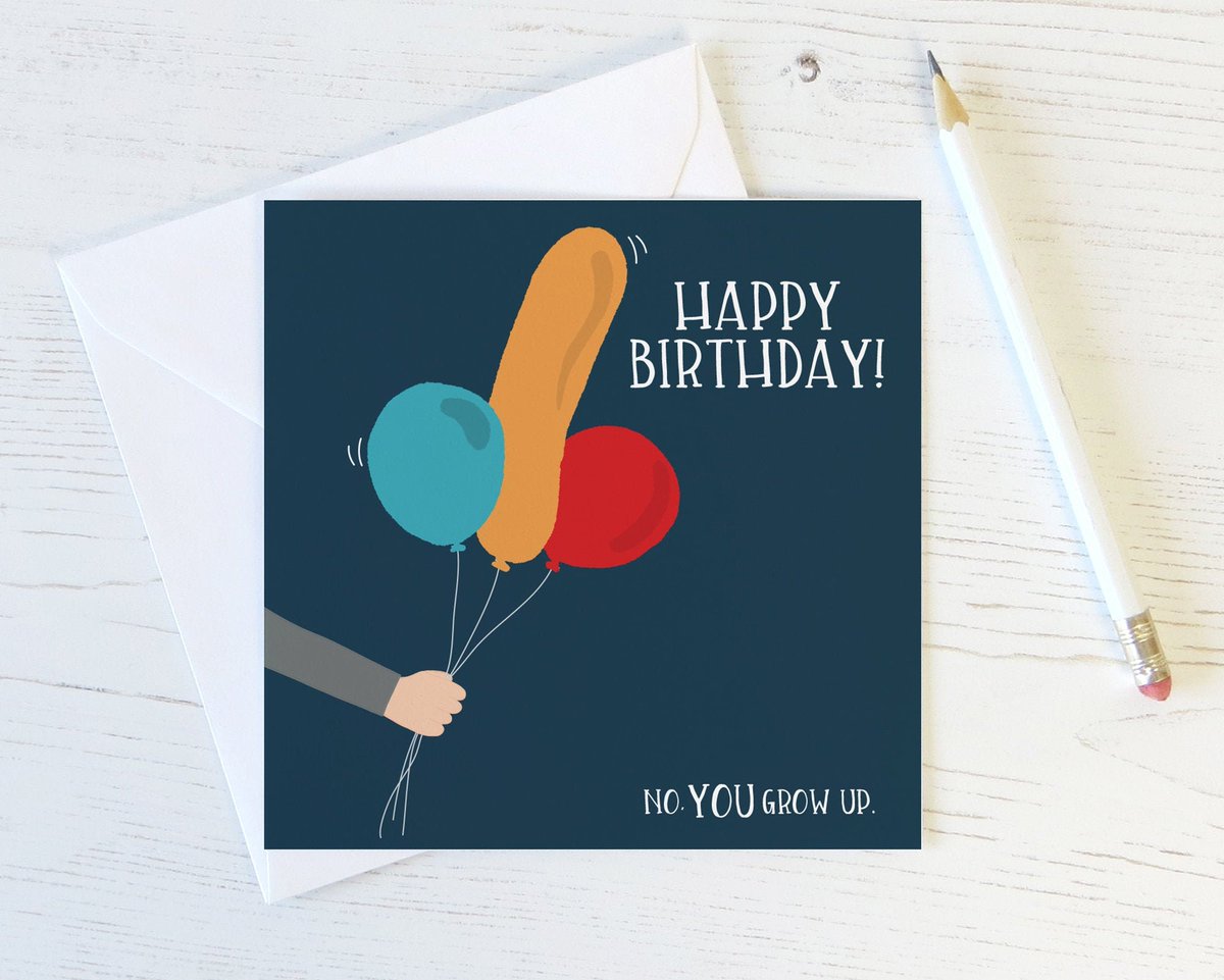 Funny suggestive balloon 'No YOU grow up' rude birthday card etsy.me/38P1A56 #green #rainbow #illustratedcard #bestfriendcard #rudebirthday #suggestiveballoons #immaturecard #funnybirthdaycard #cheekyballoons