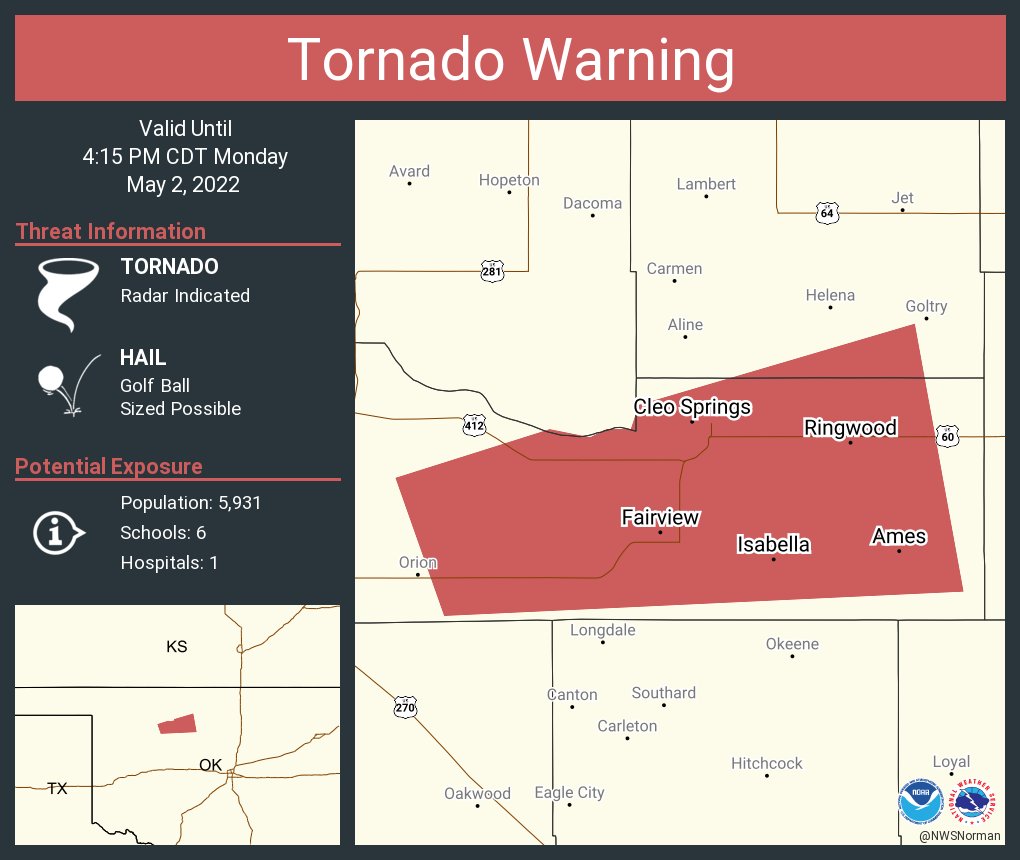 NWS Tornado on Twitter "Tornado Warning including Fairview OK