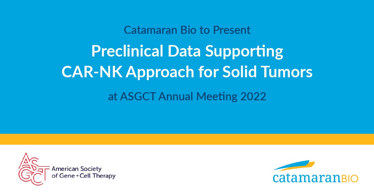 CatamaranBio's tweet image. We're presenting preclinical data at #ASGCT22 demonstrating CAR NK cell therapy design strategies to overcome the immunosuppressive effects of the solid tumor microenvironment.
catamaranbio.com/catamaran-news…