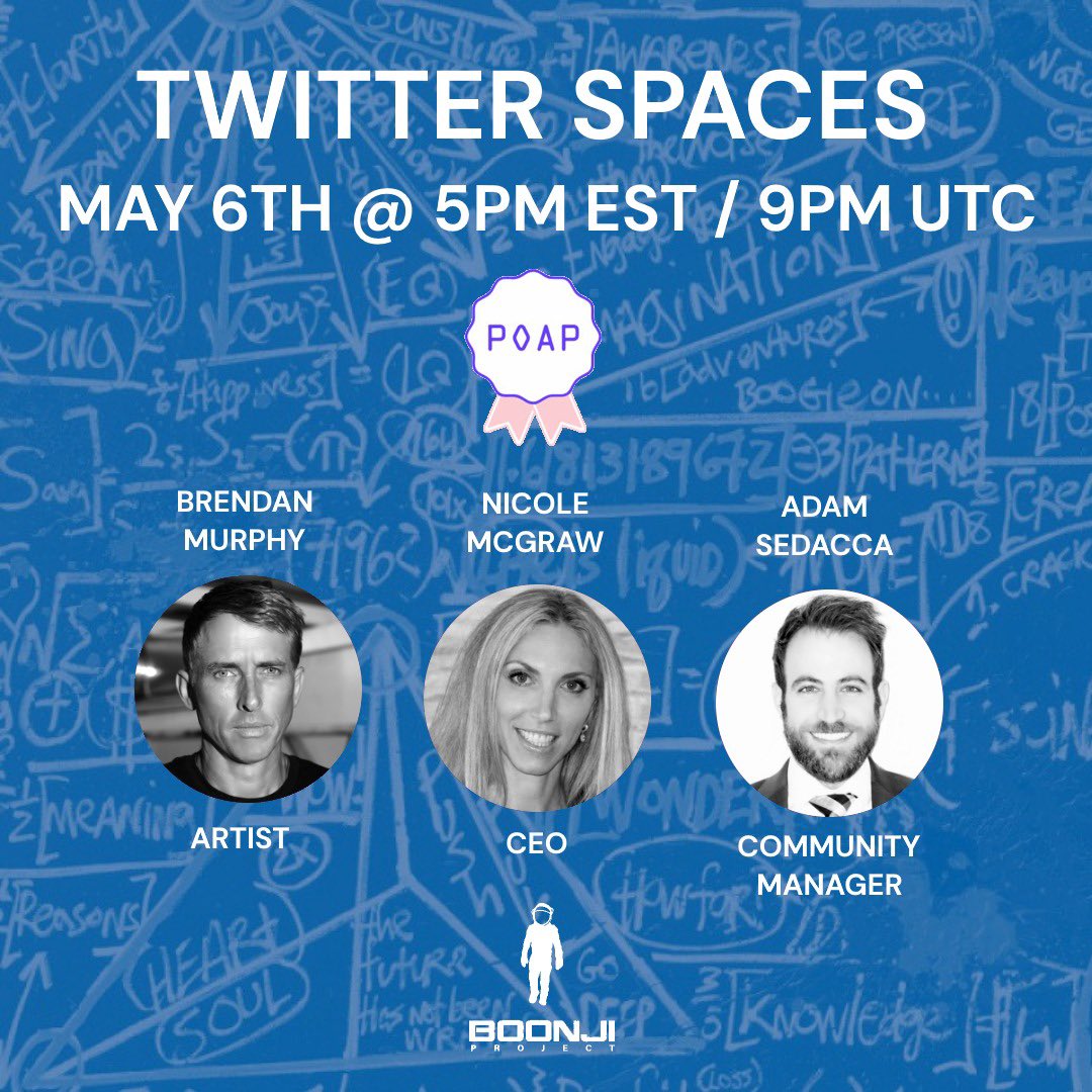 Set your reminders now! This is a Twitter Space you DO NOT want to miss! For the first time we will be giving a POAP token to all listeners! Listen carefully as you will need key details announced on the space! Link below 👇 #NFTCommunity #boonjiproject
#POAP