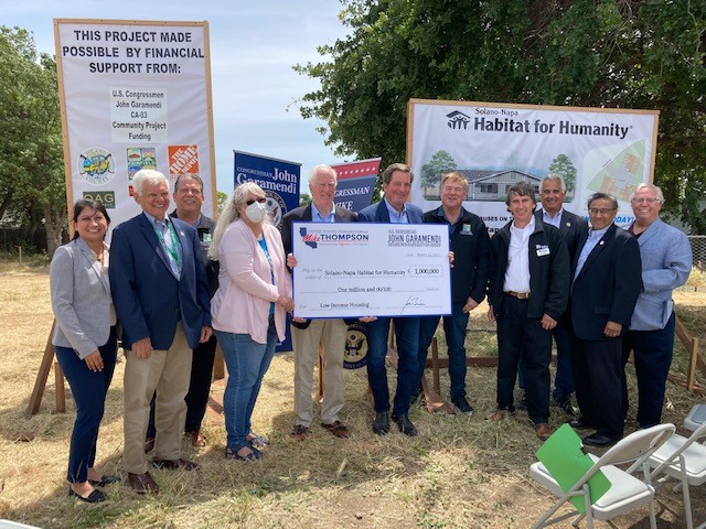 RepThompson's tweet photo. The cost of living in CA continues to rise. @RepGaramendi &amp; I secured $1 million for Solano-Napa Habitat for Humanity to construct affordable housing units in Fairfield.

I am proud to continue to work with Rep. Garamendi to expand affordable housing options for our constituents. https://t.co/Gz8iS0DQin