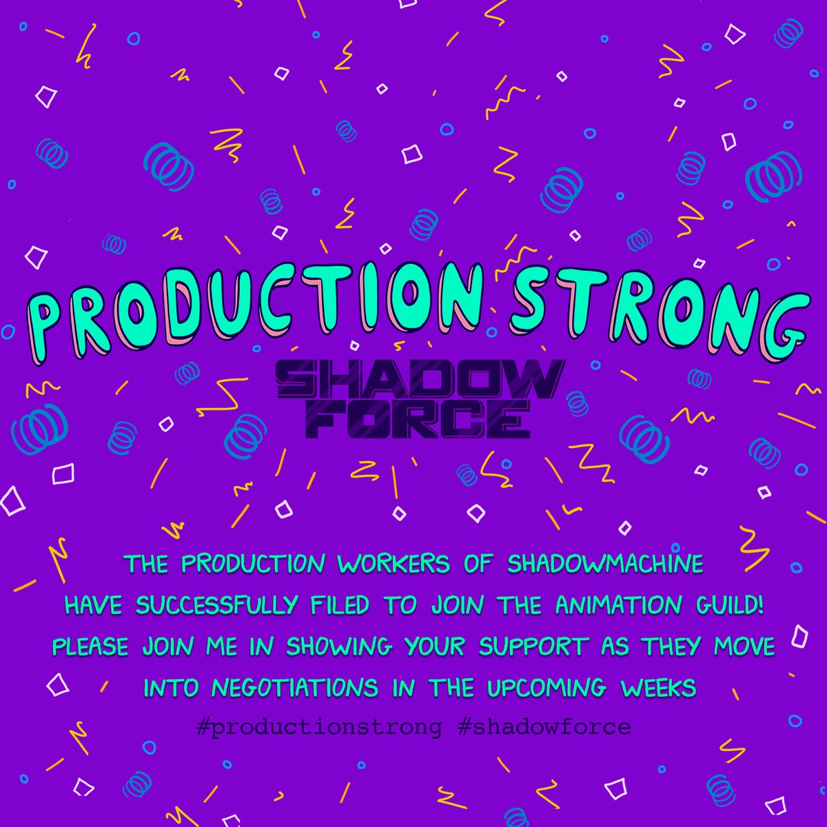 animationguild's tweet photo. We are excited to announce that the production workers at ShadowMachine have successfully filed to unionize with the #AnimationGuild. Please show your support for our production colleagues. Congrats!
@IATSE #unionstrong #ShadowForce #NewDeal4Animation #productionstrong https://t.co/7ndKoN6Vj0