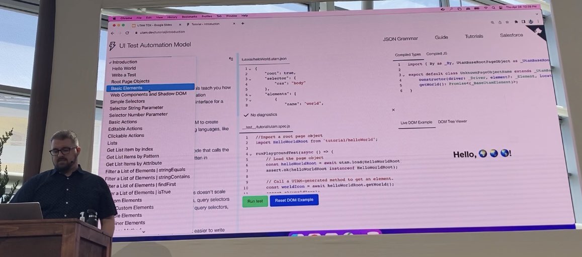 <a href="/SalesforceDevs/">Salesforce Developers</a> time to learn UTAM for #lwc UI testing - here’s PM <a href="/instylevii/">Clay Martin</a> walking thru the brilliant tutorials and playground at #TDX22 check it out for yourselves at utam.dev