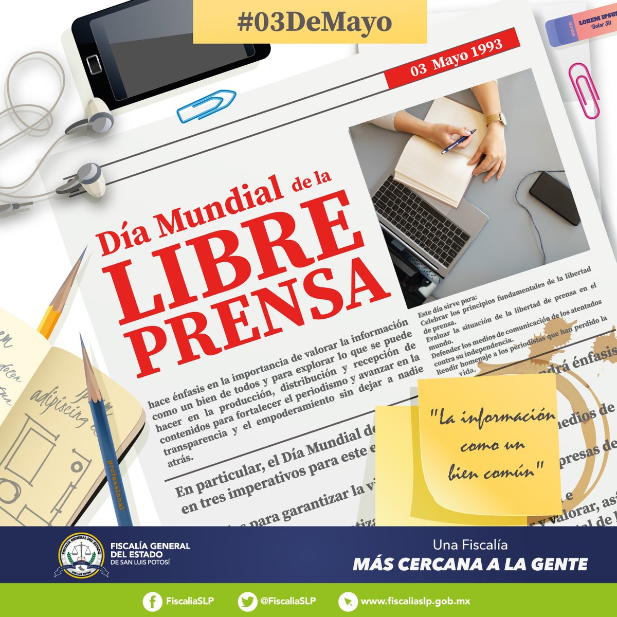 FiscaliaSLP's tweet photo. #03DeMayo | “La emisión de las ideas por la prensa debe ser tan libre como es libre en el hombre la facultad de pensar”. Benito Juárez #DíaMundial de la #LibrePrensa 📸🎙🎥💻 https://t.co/muws8hq9oV