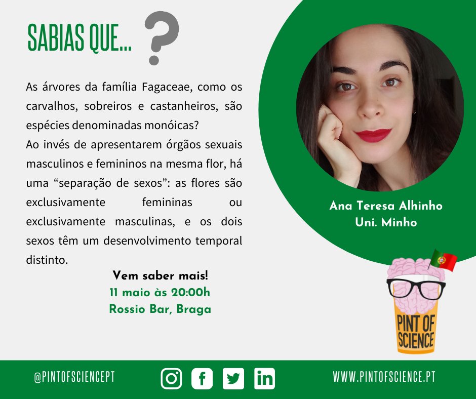 pintofsciencePT's tweet photo. Ana Teresa vêm falar-nos sobre floração e alterações climáticas 🌲
11 de Maio, às 20:00h, no Rossio Bar
Descobre mais sobre o orador em,
https://t.co/G12rBUY7rN
#pint22 #pintworld #posPT #braga #cartaz #scicomm #scicommpt #onossomundo #ciencia #sciencefiction https://t.co/4bakfoDIob
