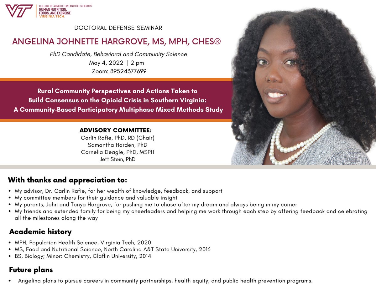 VTHNFE's tweet photo. Best wishes to Angelina Hargrove on her doctoral defense May 4! #vthnfedefense #vthnfestudents #vthnferesearch #imvtcals https://t.co/c8xUjex9iK