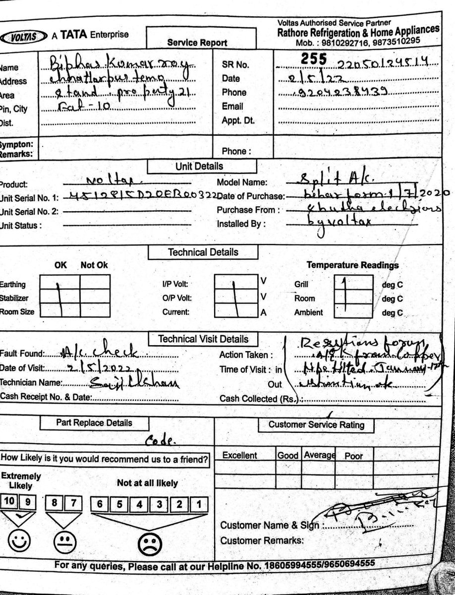 bkroy01's tweet photo. @myvoltas @jagograhakjago  I am Bibhas Kumar Roy,age 63 senior citizen,resident of Rajpur Khurd, chhatarpur,Delhi.Voltas AC https://t.co/vEeBlKtoER.4512815D20EB00322.During AC shifting 2 new building by Voltas mechanic on 16th Jan,2022,copper pipe was destroyed a/c to Voltas https://t.co/m5cjGdkMzI