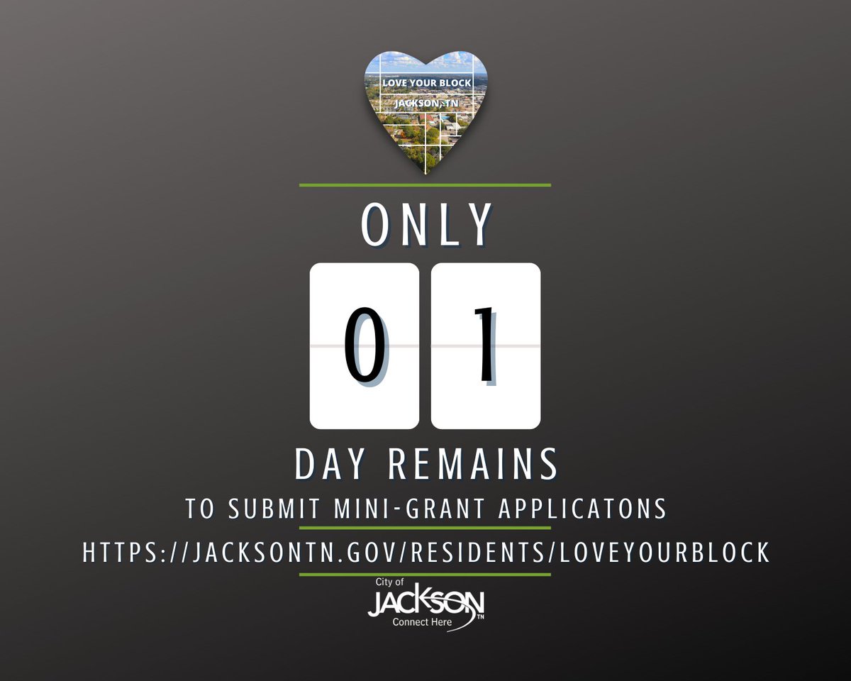 Thank you to everyone who has submitted an application so far. Only one day remains! jacksontn.gov/residents/love…

<a href="/CityofJacksonTN/">City of Jackson, TN</a> <a href="/CitiesOfService/">Cities of Service</a> <a href="/publicinno/">The Bloomberg Center for Public Innovation at JHU</a>