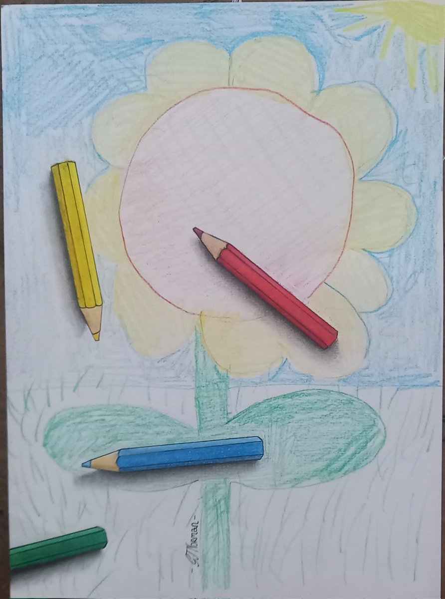 gary_noname's tweet photo. This idea I have been thinking about for a while. Its a homage to the imagination and creativity of children(my kids amaze me daily). The idea was to create a child like drawing then draw some children's pencils in realism on the picture. If you like it feel free to retweet. https://t.co/YEeQjLLUs8