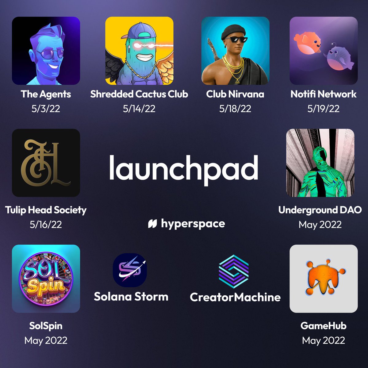 Super Excited to Announce our partnership with <a href="/hyperspacexyz/">hyperspace</a> ⛈
Looking forward to help launch High Quality Projects 💜🚀🔨 
#Solana #SolanaNFTs #NFTs