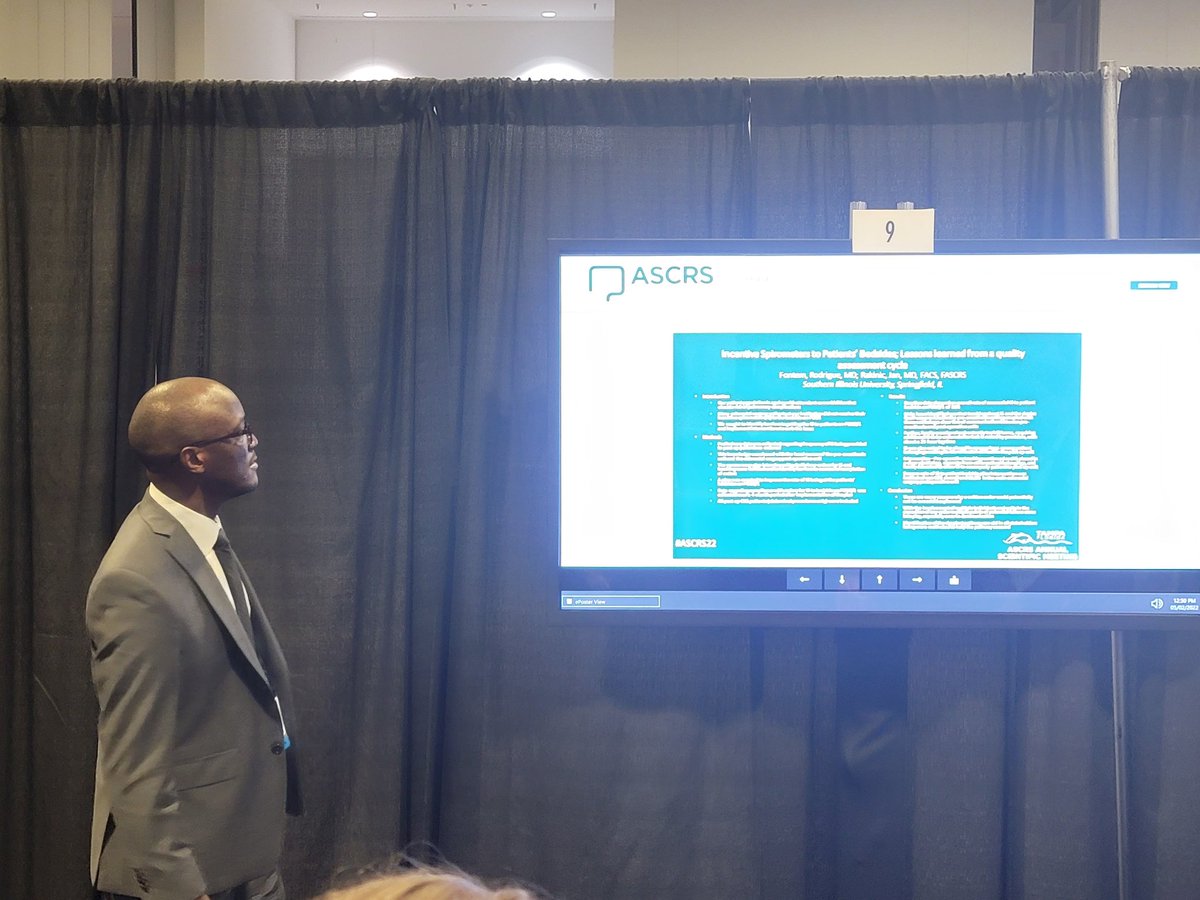 David B. Stewart, MD, MHA, FACS, FASCRS (@dbsdiff) on Twitter photo Good job, Dr. Rod Fontem, presenting data on barriers to patient access to incentive spirometers. #ascrs22 <a href="/siusom/">SIU Medicine</a> <a href="/SIUGenSurgRes/">SIU General Surgery Residency Program</a> Good job, Dr. Rod Fontem, presenting data on barriers to patient access to incentive spirometers. #ascrs22 <a href="/siusom/">SIU Medicine</a> <a href="/SIUGenSurgRes/">SIU General Surgery Residency Program</a>