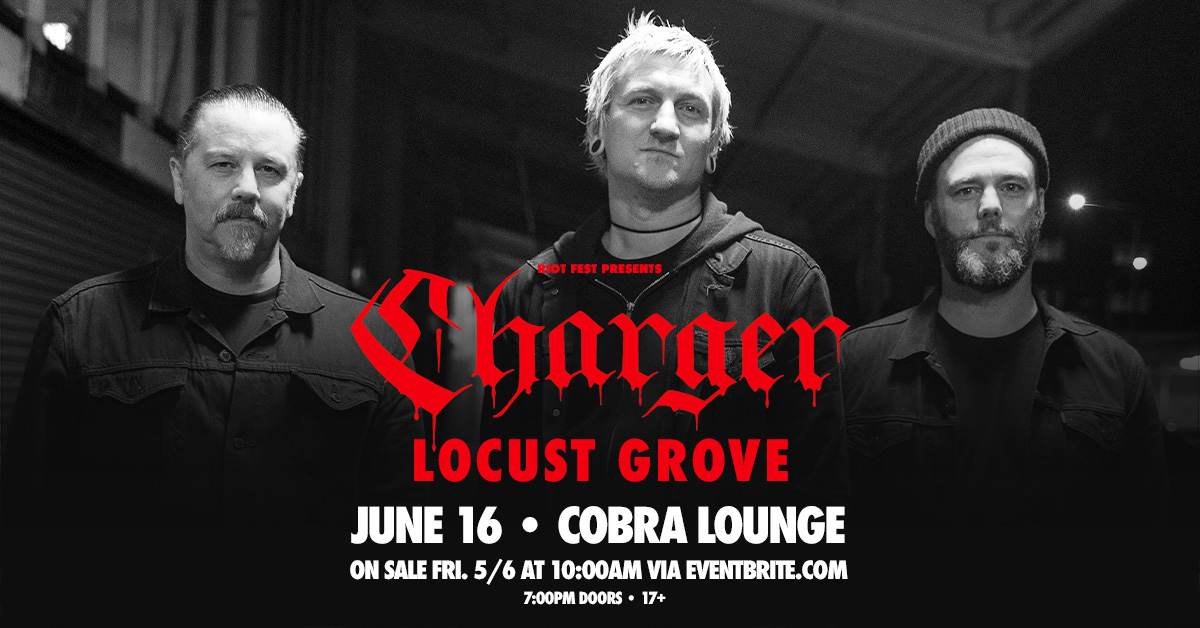 RiotFest's tweet photo. JUST ANNOUNCED! @ChargerEB with @LocustGroveBand on June 16 at @CobraLounge. Tickets on sale Friday, May 6 at 10 AM: https://t.co/5RHWhy4vzq https://t.co/nAPt57beFe
