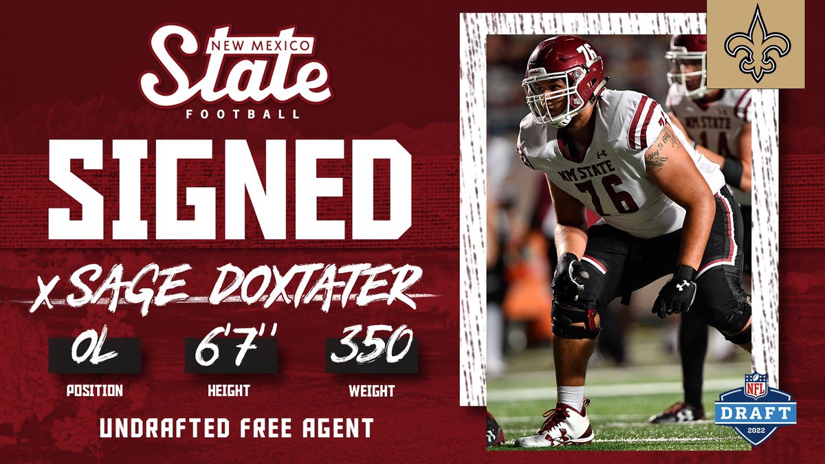 Sage ➡️ Saints

If you missed it, Sage Doxtater signed with the Saints as an undrafted free agent over the weekend #AggieUp 

📰 | bit.ly/3kCILo0
