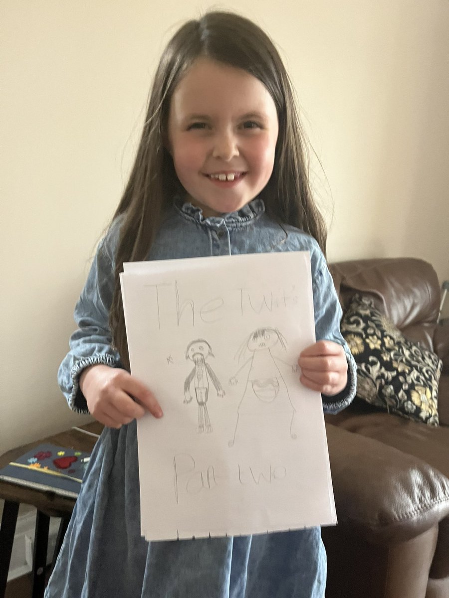 gleesonshawnna1's tweet photo. So the @stphilipsrc #class5 obsession with the #thetwits  continues… Ayda has been working on a sequel!!! #part2 #loveslearning #bestteacher https://t.co/B7lyydlvlC