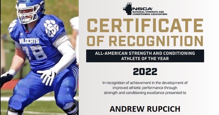 CSCStrength's tweet image. Congratulations to C-SC women's soccer player Coral Dillie and football player Andrew Rupcich on being named recipients of the 2022 All-American Athlete of the Year Award by the National Strength and Conditioning Association (NSCA). You earned a spot on the wall!
#WildcatStrong
